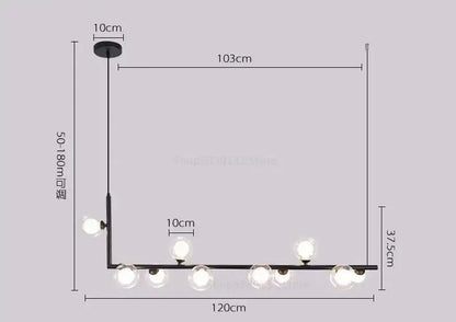 Modern black metal chandelier with seven spherical glass ball led bulbs for living room decorbites glass ball lighting