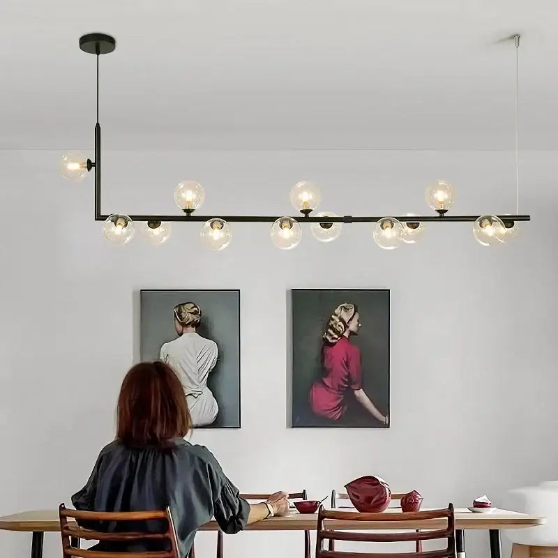 Modern black glass ball led chandelier with clear glass globe bulbs for living room decorbites glass ball pendant light
