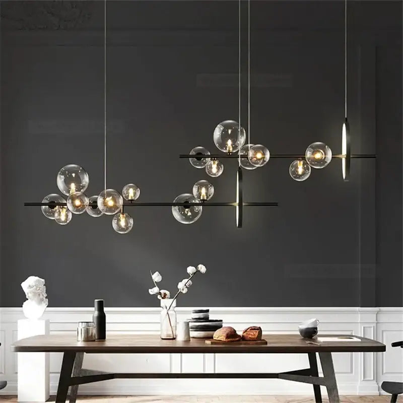 Modern black glass ball led chandelier pendant light with glass ball and black metal frame for living room decorbites decor