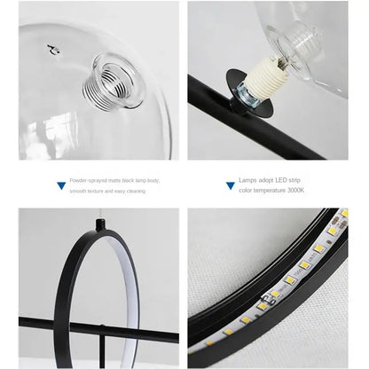 Modern black glass ball pendant lamps with clear glass dome and led strip light for dining room decorbites glass ball