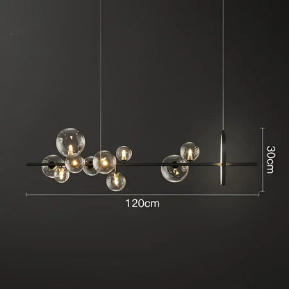 Modern black glass ball pendant lamps chandelier with clear glass spheres and warm-toned bulbs for dining room decorbites glass ball