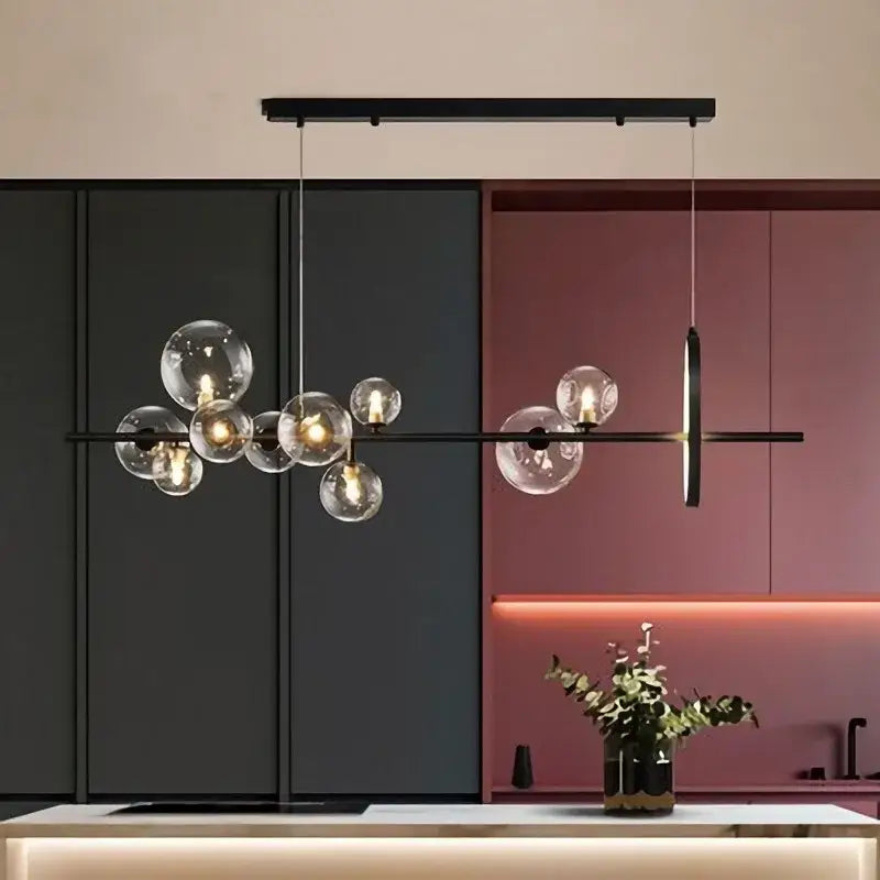 Modern black metal chandelier with clear glass ball pendant bulbs for dining room decorbites glass ball pendant lamps