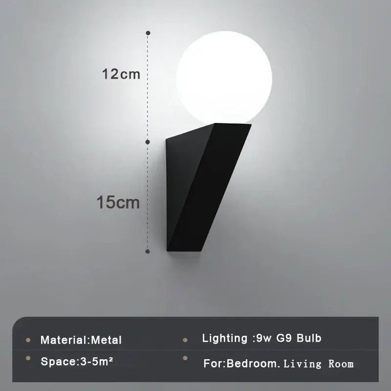 Modern black metal wall sconce with white glass ball wall lamp ideal for bedroom lighting and decor