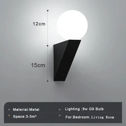 Modern black metal wall sconce with white glass ball wall lamp ideal for bedroom lighting and decor