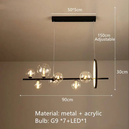 Modern black glass bubble chandelier with clear glass bubble globes and vertical led ring for dining room decorbites clear glass