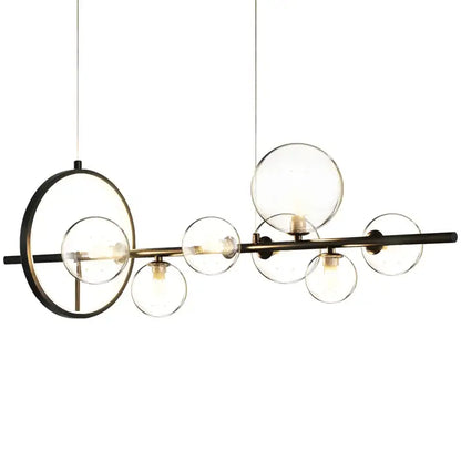 Modern black metal glass bubble chandelier with clear glass bubble bulbs and circular accent ring for dining room decorbites clear glass