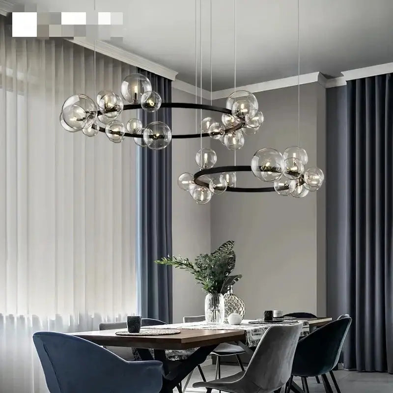 Modern black metal glass bubble chandelier with clear glass bubble bulbs for dining room decorbites clear glass light