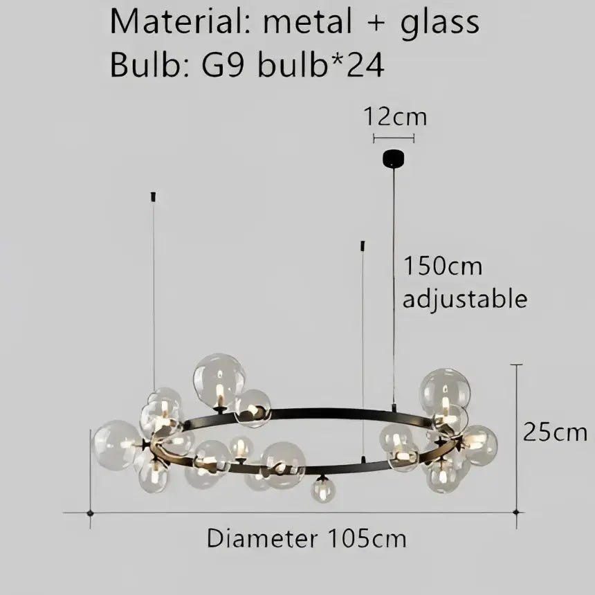 Modern black glass bubble chandelier with 24 clear glass globe bulbs for dining room decorbites clear glass lighting