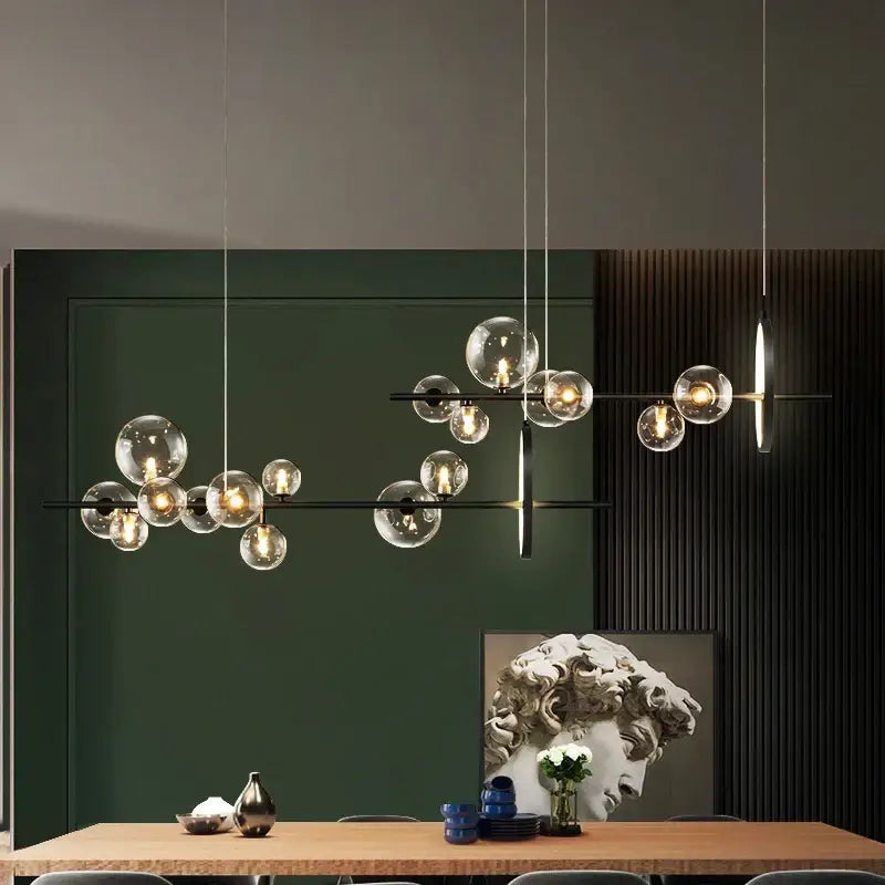 Modern black glass bubble chandelier dining room light with sleek metal frame bubbles by decorbites glass bubble