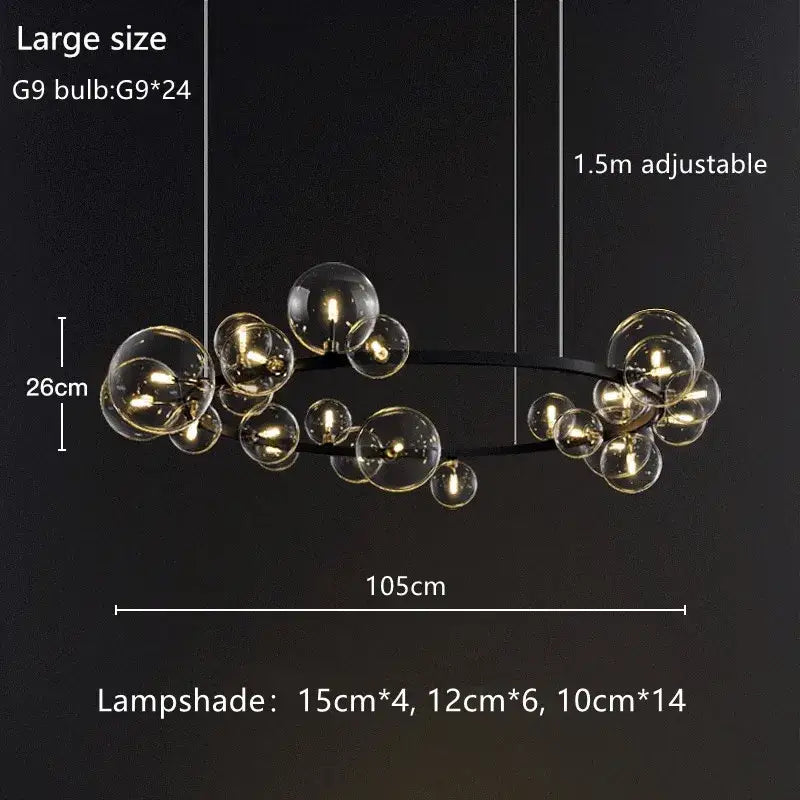 Modern black metal glass bubble chandelier with clear globe shades in varying sizes for dining room decorbites glass bubble