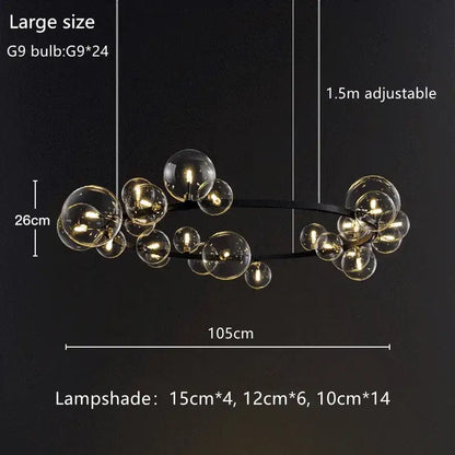 Modern black metal glass bubble chandelier with clear globe shades in varying sizes for dining room decorbites glass bubble