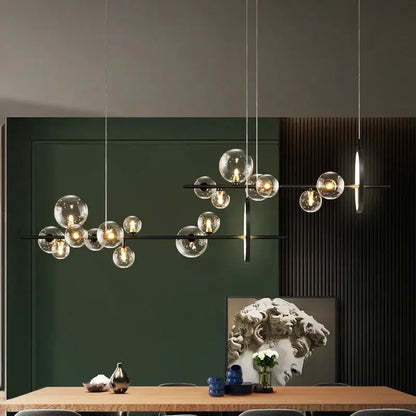 Modern black glass bubble chandelier with sleek metal frames for dining room decorbites glass bubble lighting