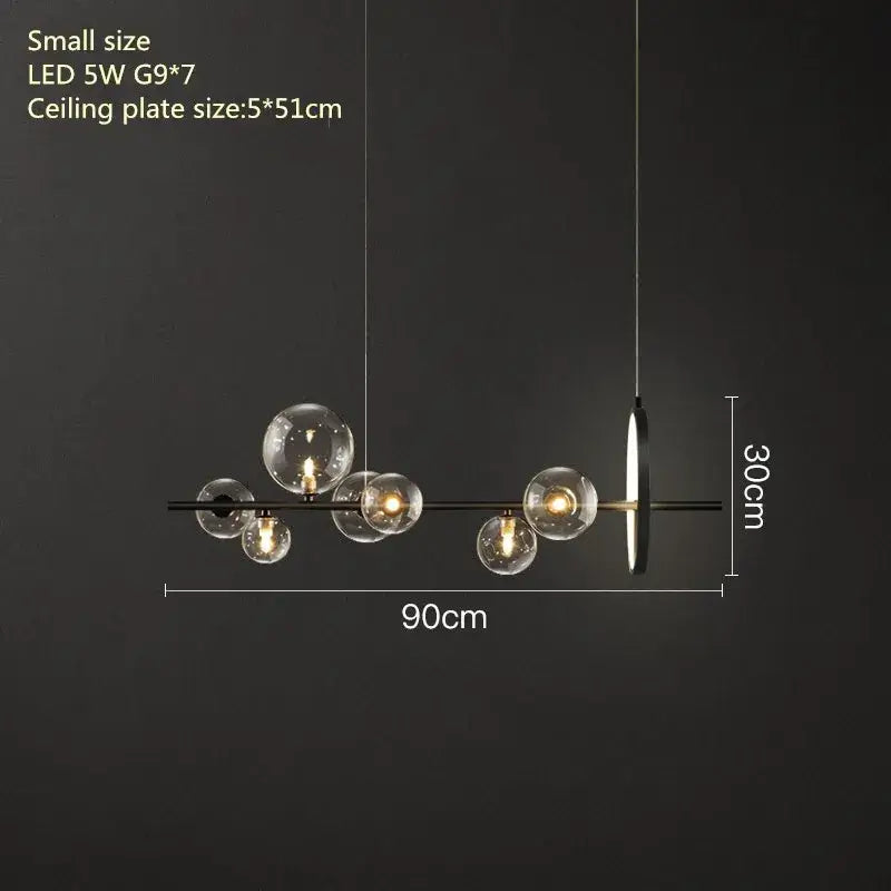 Modern black metal glass bubble chandelier with clear globe bulbs and sleek linear design for dining room decorbites glass bubble