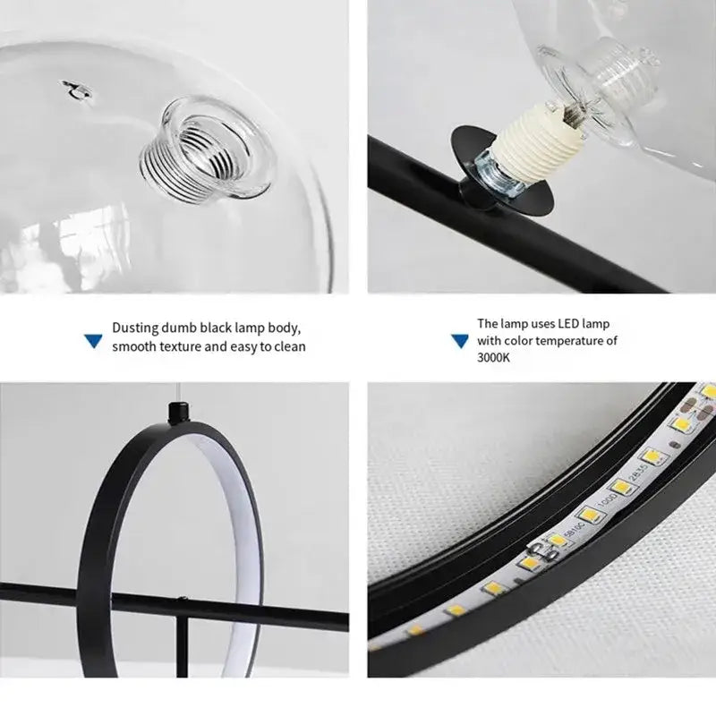Modern black glass bubble chandelier with a clear glass dome and led strip lighting for dining room decorbites glass bubble