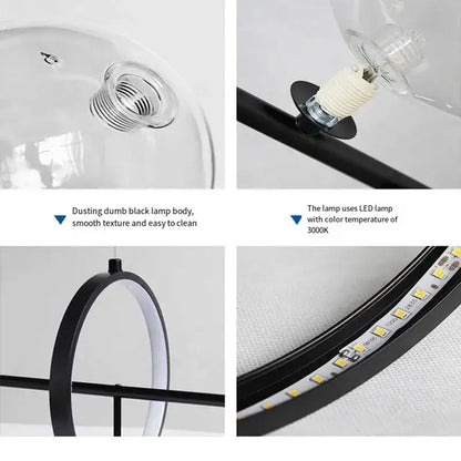 Modern black glass bubble chandelier with a clear glass dome and led strip lighting for dining room decorbites glass bubble
