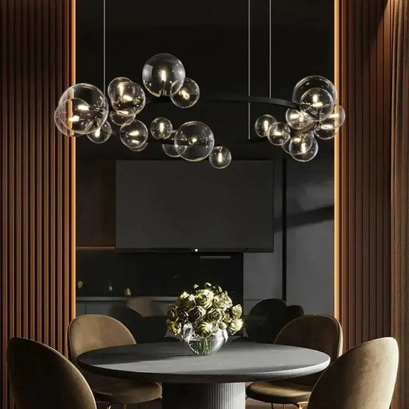Modern black glass bubble chandelier with sleek metal frame for dining room decorbites glass bubble chandelier