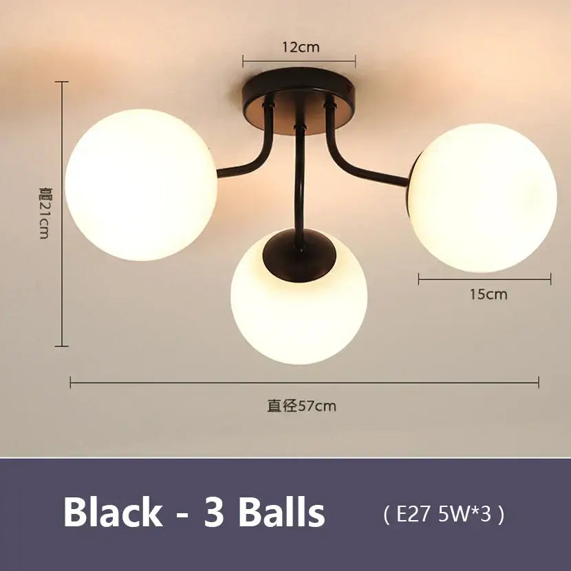 Modern black ceiling light fixture with three frosted glass globe bulbs decorbites glass bubble led for living room decor