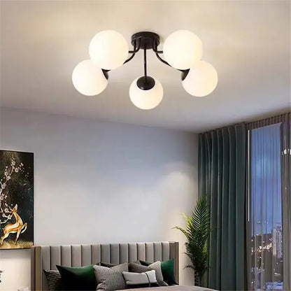 Modern black metal ceiling light with five frosted white glass globes decorbites glass bubble led for living room decor
