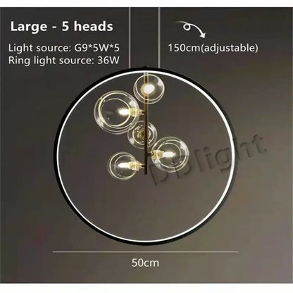 Modern black glass bubble led chandelier with five clear glass globe bulbs and a sleek frame for dining room decorbites glass bubble