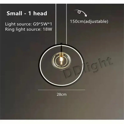 Modern black glass bubble led chandelier dining room pendant light with glowing ring and exposed bulb from decorbites glass bubble collection