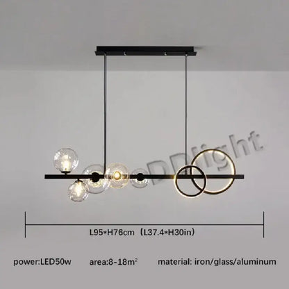 Modern black metal bubble led chandelier with clear glass globe bulbs and circular ring accents for dining room decorbites glass bubble
