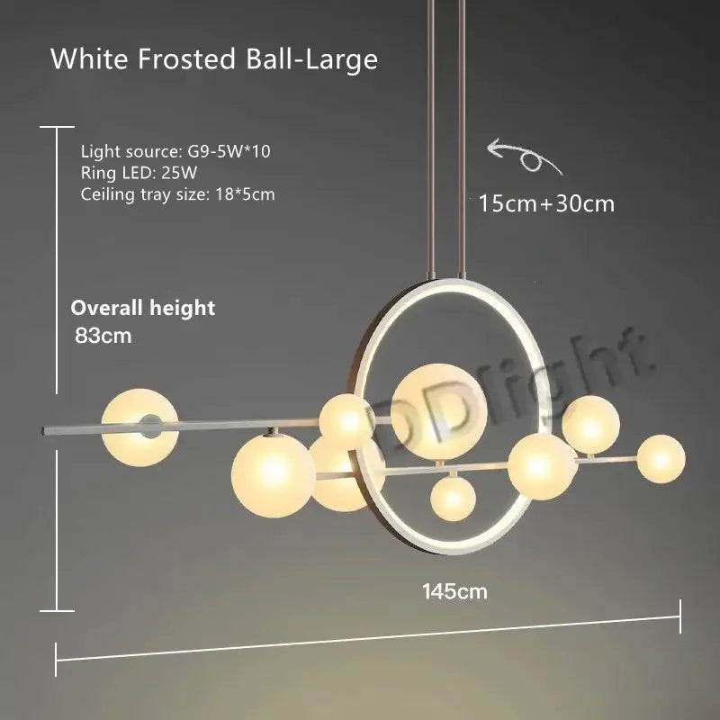 Modern white frosted glass bubble led chandelier with sleek metallic ring for dining room decorbites glass bubble light