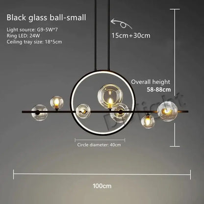 Modern black glass bubble led chandelier with spherical bulbs and circular frame for dining room decorbites glass bubble
