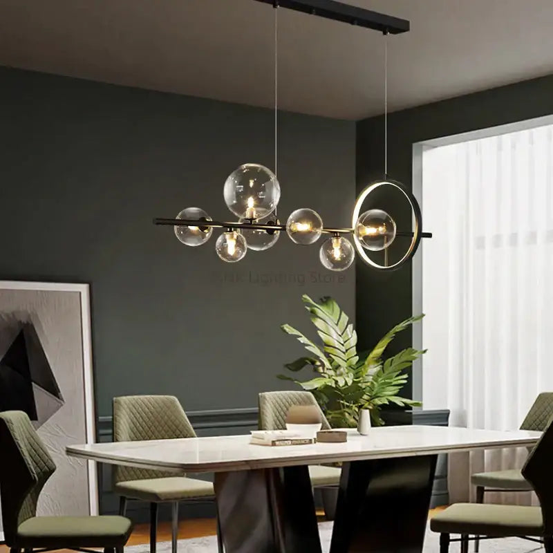 Modern black glass bubble led pendant chandelier with sleek black metal frame and circular accent for living room decorbites glass bubble