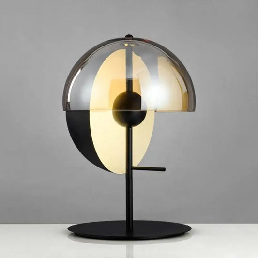 Modern black metal bedside lamp with translucent split dome glass shade decorbites glass designer bedroom light