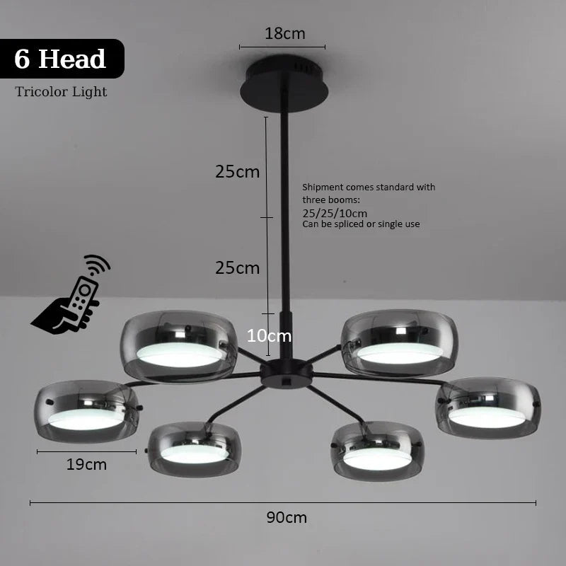 Modern Black Glass Multi-Pendant Chandelier With Remote - Decorbites