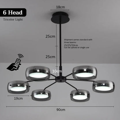 Modern Black Glass Multi-Pendant Chandelier With Remote - Decorbites