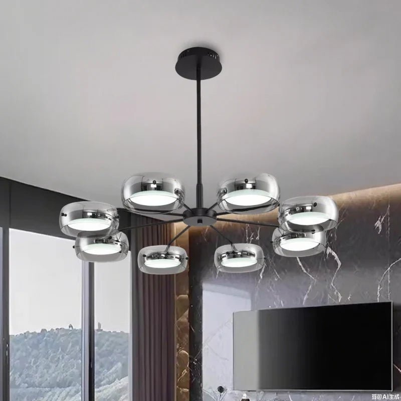 Modern Black Glass Multi-Pendant Chandelier With Remote - Decorbites