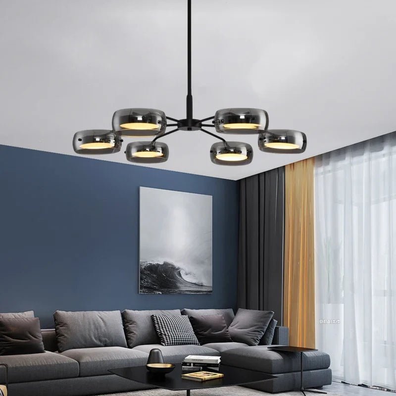 Modern Black Glass Multi-Pendant Chandelier With Remote - Decorbites