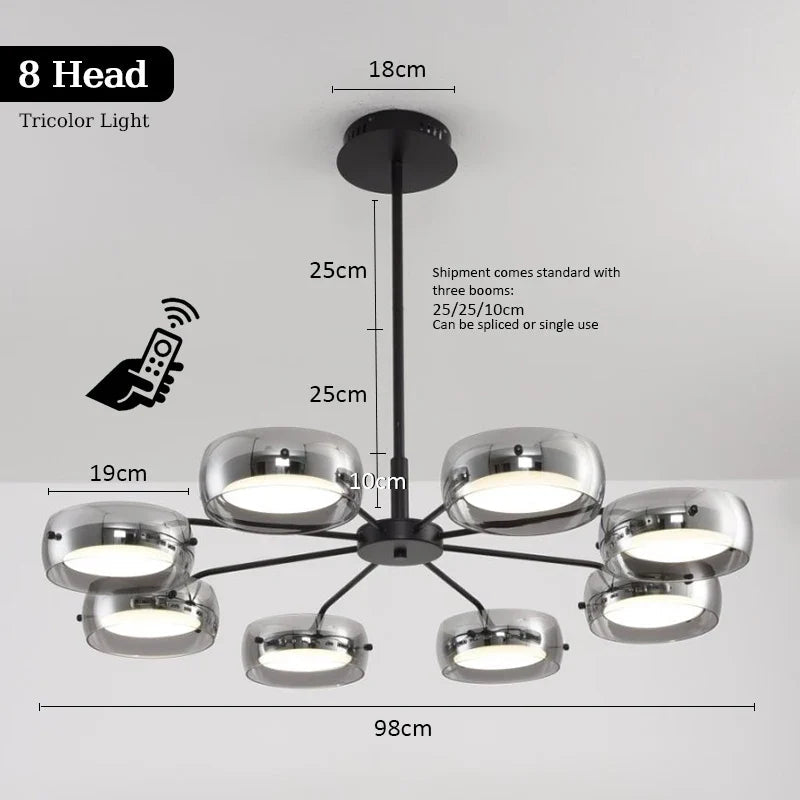 Modern Black Glass Multi-Pendant Chandelier With Remote - Decorbites