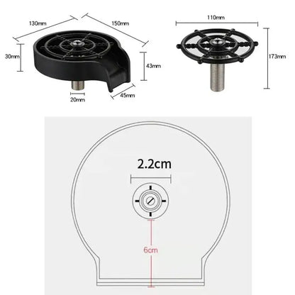 Black plastic bar tap aerator with central threaded stem and radial venting for modern black glass rinser sink