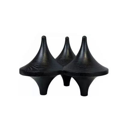 Modern black glossy decorbites geometric gyroscope centerpiece with three textured conical gyroscope triangle cones