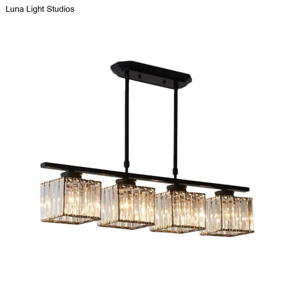 Modern black and gold 3-light crystal chandelier with black metal frame and rectangular glass shades for e26 bulb base 110v-120v
