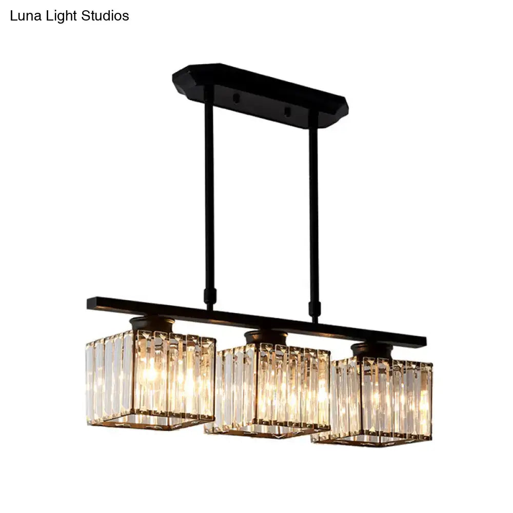 Modern black and gold 3-light crystal chandelier with rectangular glass shades and e26 bulb base for 110v-120v use