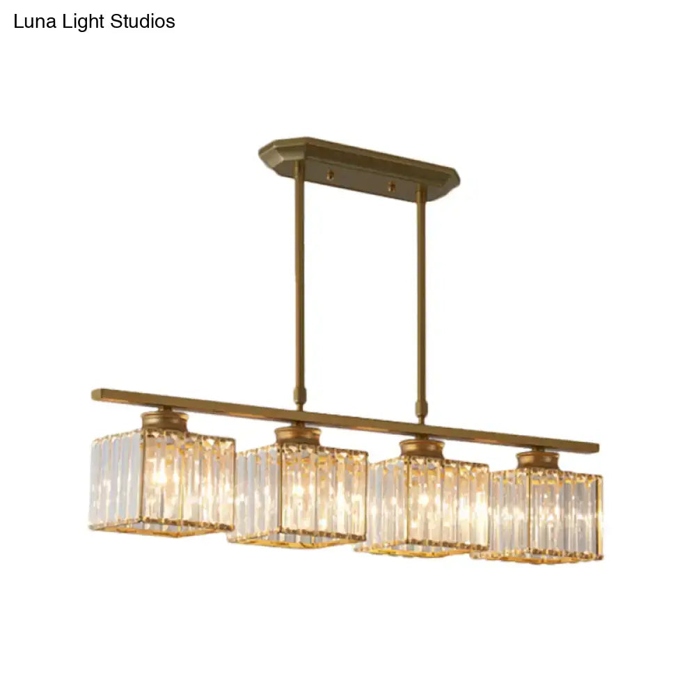 Brass-finished rectangular chandelier with four clear ribbed glass shades modern black and gold 3-light e26 bulb base compatible with 110v-120v and 220v-240v