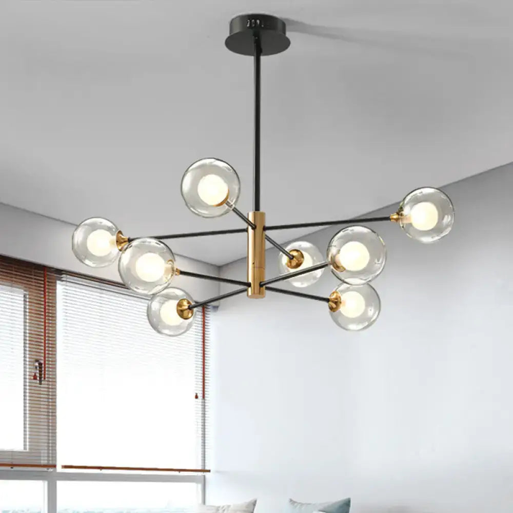 DecorBites modern black and gold 8-light chandelier with clear glass globe bulbs offers stylish living room lighting fixture width