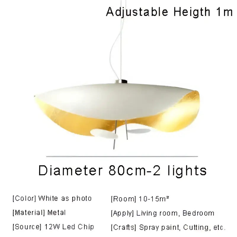 A modern pendant lamp with a sleek white and gold metallic design for dining room sculptural decorbites lederam manta