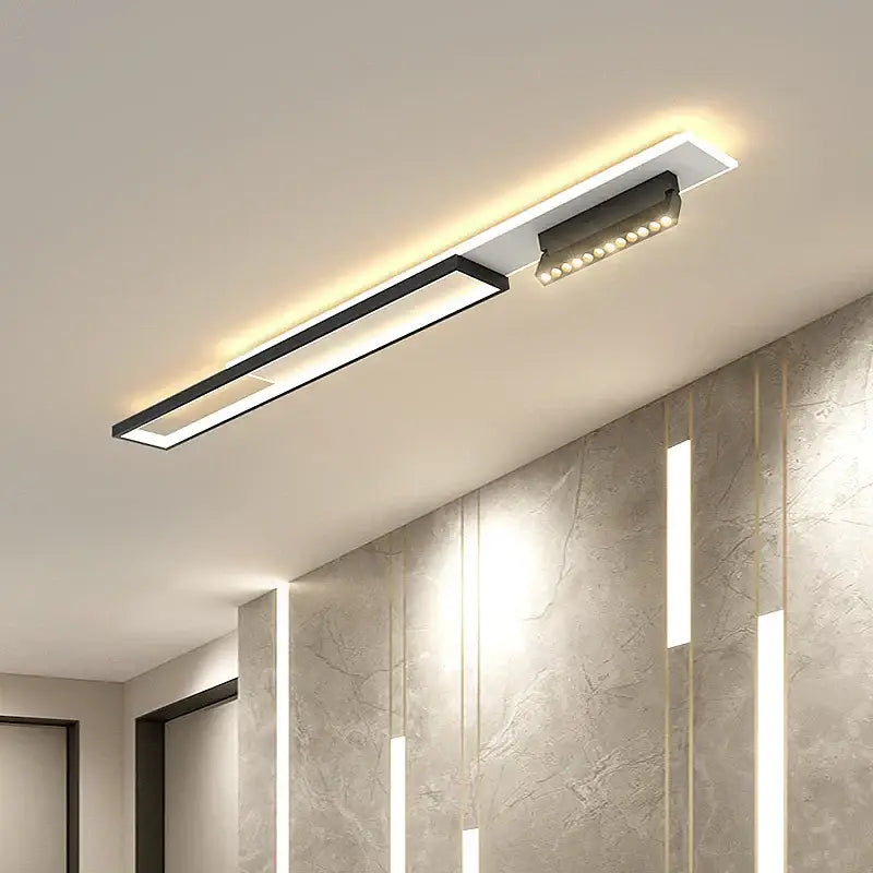 Modern black and white rectangular decorbites acrylic led chandelier with integrated warm-toned illumination for living room decor
