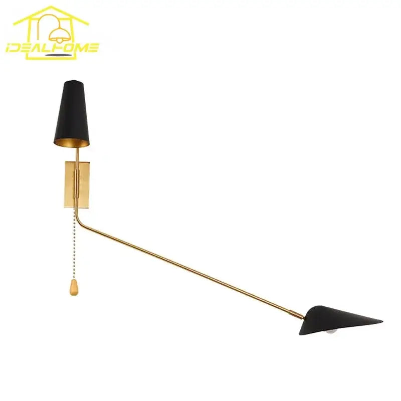 Black conical shade wall lamp with gold metal arm and pull chain switch from decorbites adjustable double head sconce