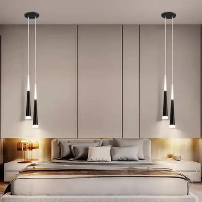 Modern black and gold aluminum cord pendant light with sleek tapered design for bedroom pendant lighting