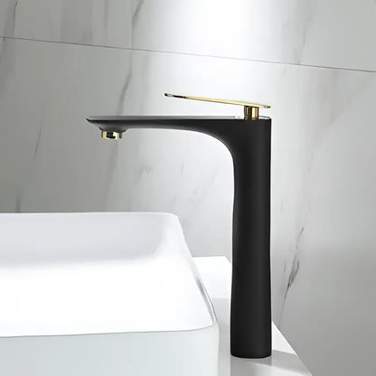 Modern black & gold basin faucet with matte finish and sleek design for bathroom sink by decorbites black