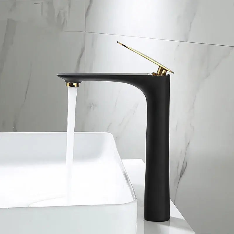 Modern black gold basin faucet with matte finish and sleek design by decorbites for bathroom sink mixer tap