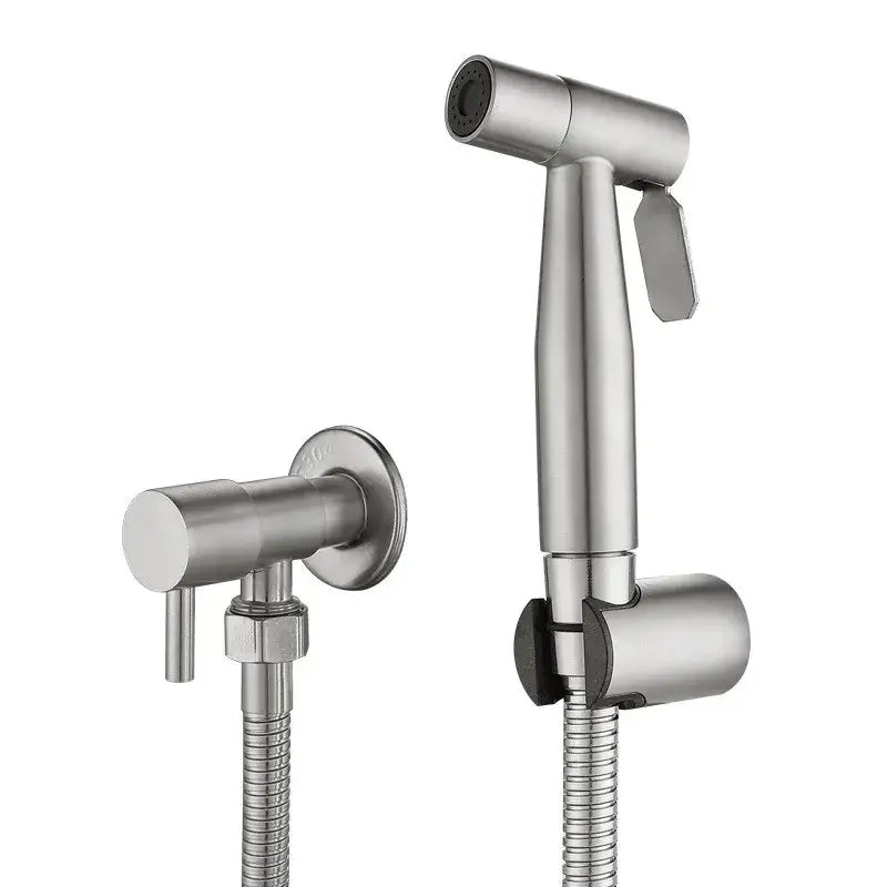 Modern black and gold bidet sprayer set with stainless steel handheld bidet sprayer and flexible hose