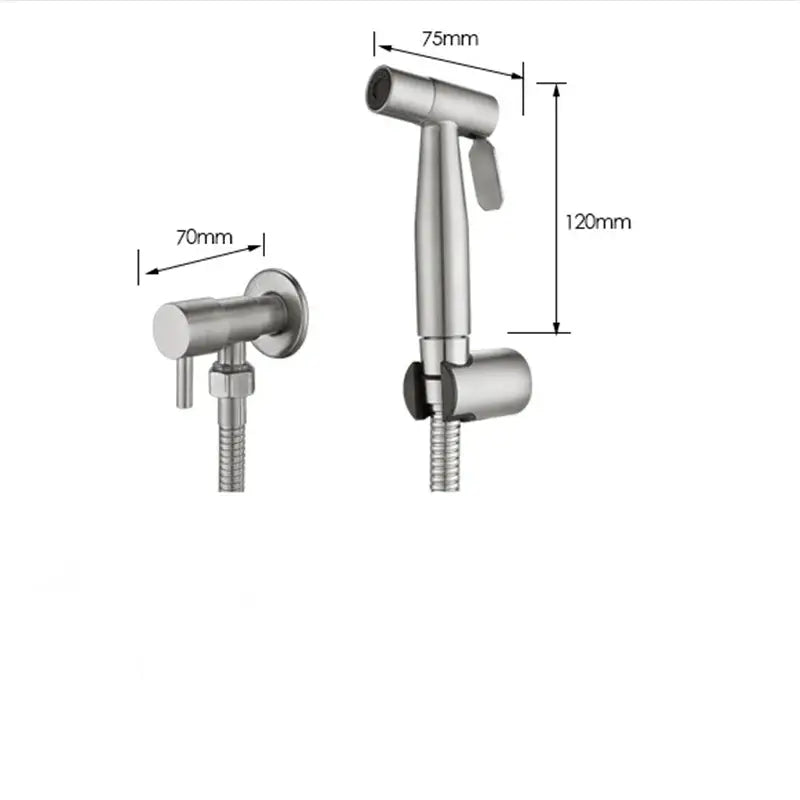 Stainless steel modern black and gold bidet sprayer set with sleek design and integrated handle for bathroom use