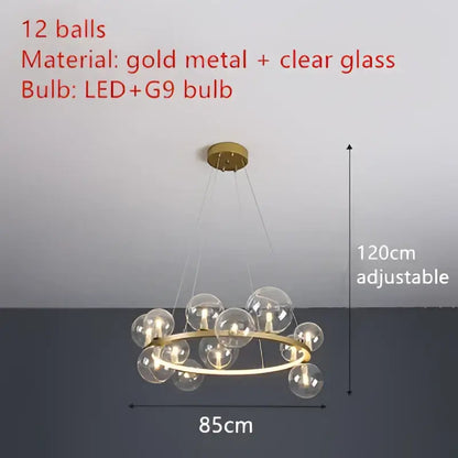 Modern black and gold branching bubbles chandelier with 12 clear glass spheres for dining room decorbites branching bubbles