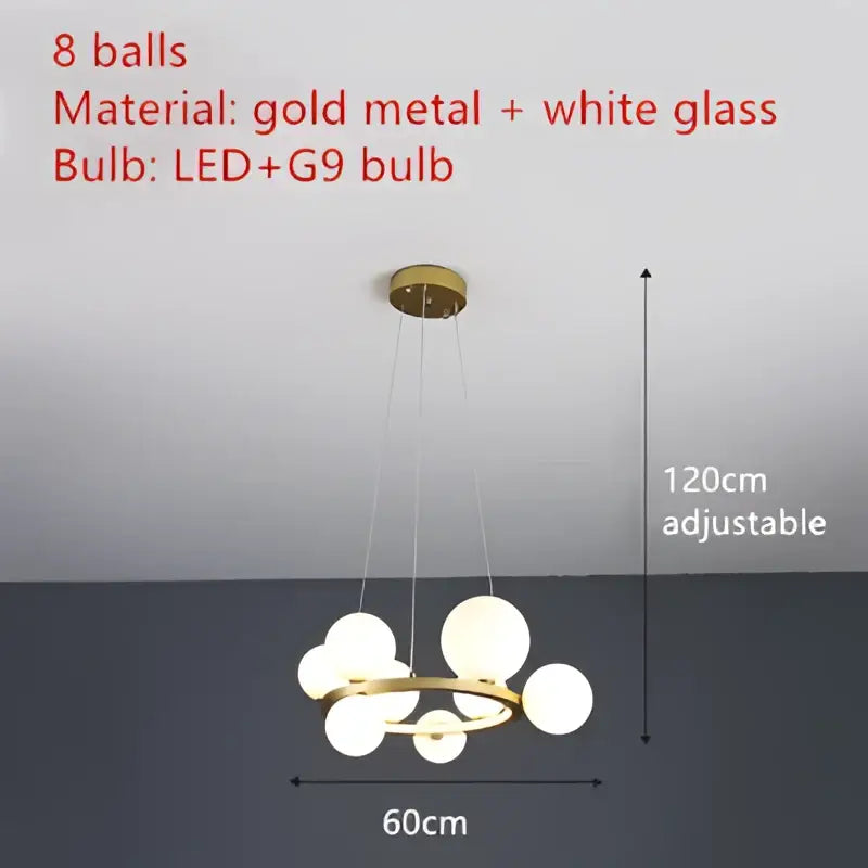 Modern black and gold branching bubbles chandelier with gold metal frame and eight white glass globe bulbs for dining room decorbites branching bubbles